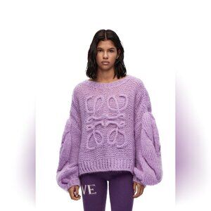 Loewe Anagram Open-knit Mohair-blend Sweater In Purple